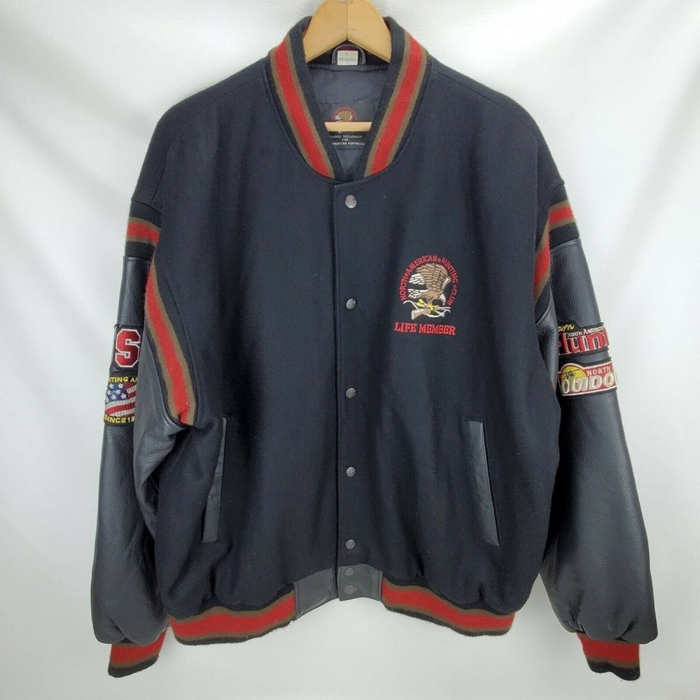Vintage 90s North American Hunting Club Leather Wool Varsity Letterman Jacket XL